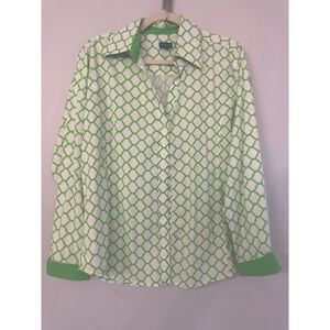 CAPE MADRAS Cape Elizabeth Maine Women’s Large Green White Geometric Button Up